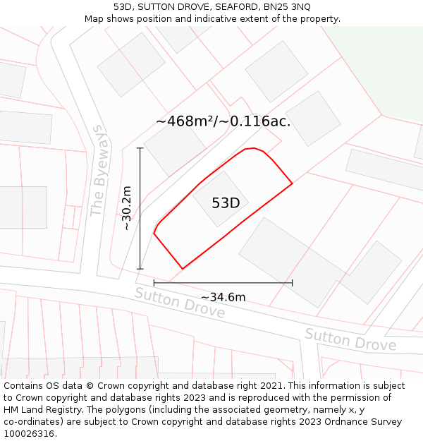 53D, SUTTON DROVE, SEAFORD, BN25 3NQ: Plot and title map