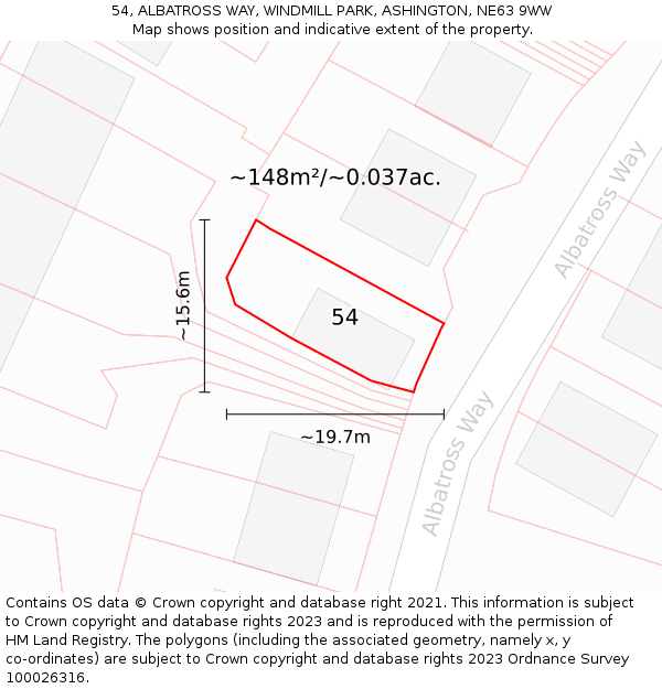 54, ALBATROSS WAY, WINDMILL PARK, ASHINGTON, NE63 9WW: Plot and title map