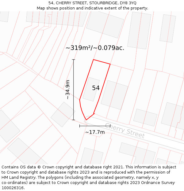 54, CHERRY STREET, STOURBRIDGE, DY8 3YQ: Plot and title map