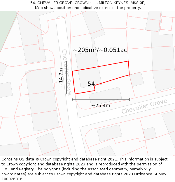 54, CHEVALIER GROVE, CROWNHILL, MILTON KEYNES, MK8 0EJ: Plot and title map