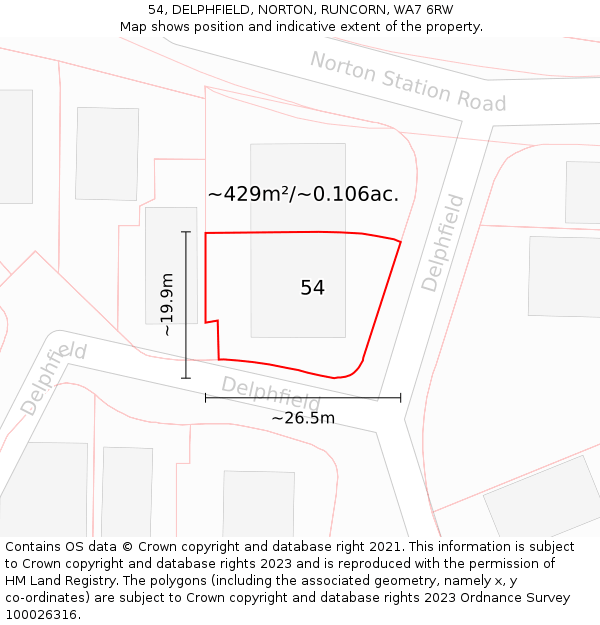 54, DELPHFIELD, NORTON, RUNCORN, WA7 6RW: Plot and title map