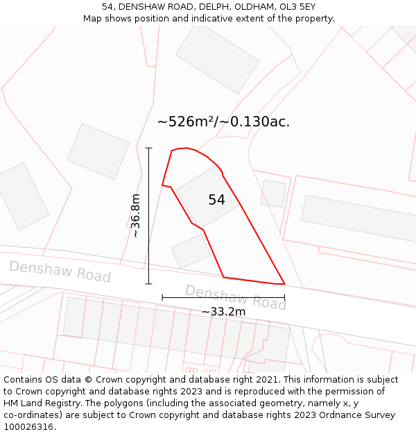 54, DENSHAW ROAD, DELPH, OLDHAM, OL3 5EY: Plot and title map