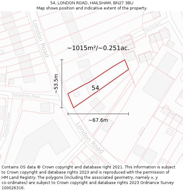 54, LONDON ROAD, HAILSHAM, BN27 3BU: Plot and title map