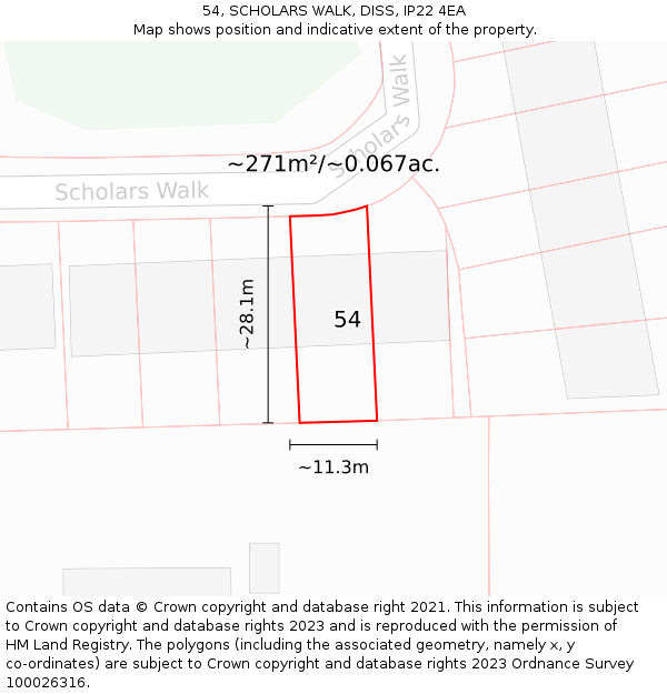 54, SCHOLARS WALK, DISS, IP22 4EA: Plot and title map