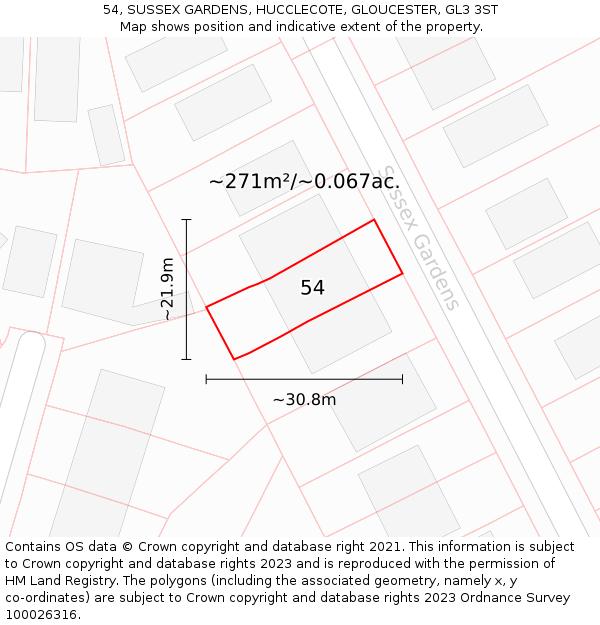 54, SUSSEX GARDENS, HUCCLECOTE, GLOUCESTER, GL3 3ST: Plot and title map