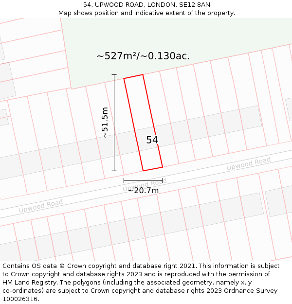 54, UPWOOD ROAD, LONDON, SE12 8AN: Plot and title map