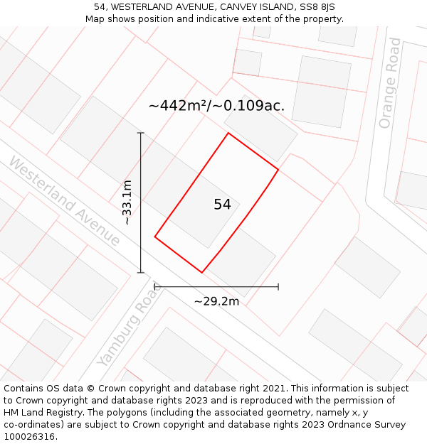 54, WESTERLAND AVENUE, CANVEY ISLAND, SS8 8JS: Plot and title map