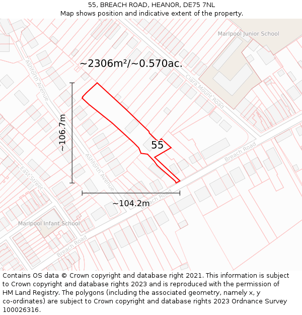 55, BREACH ROAD, HEANOR, DE75 7NL: Plot and title map