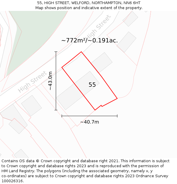 55, HIGH STREET, WELFORD, NORTHAMPTON, NN6 6HT: Plot and title map