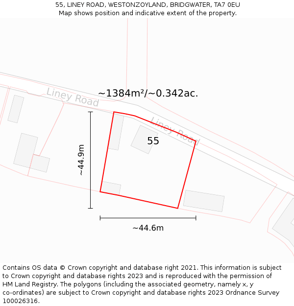 55, LINEY ROAD, WESTONZOYLAND, BRIDGWATER, TA7 0EU: Plot and title map