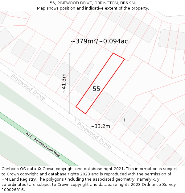 55, PINEWOOD DRIVE, ORPINGTON, BR6 9NJ: Plot and title map