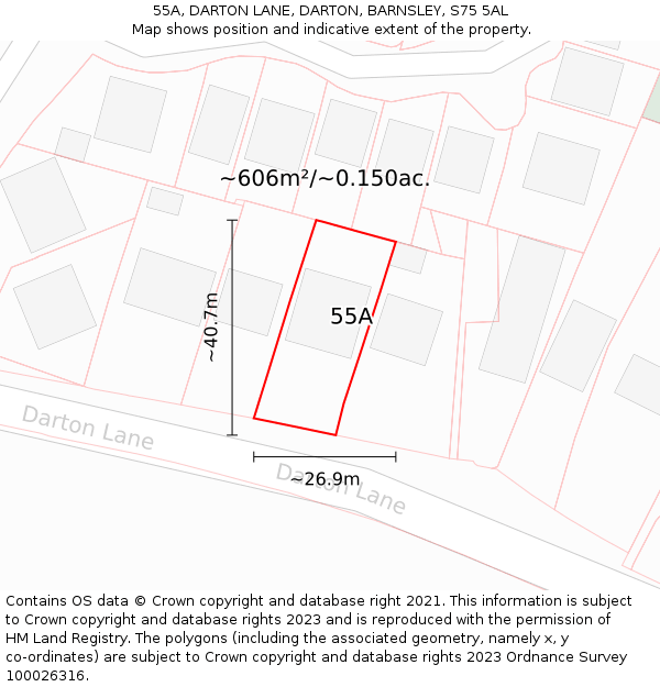 55A, DARTON LANE, DARTON, BARNSLEY, S75 5AL: Plot and title map