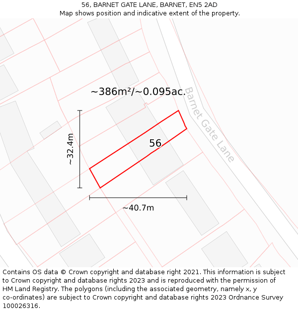 56, BARNET GATE LANE, BARNET, EN5 2AD: Plot and title map