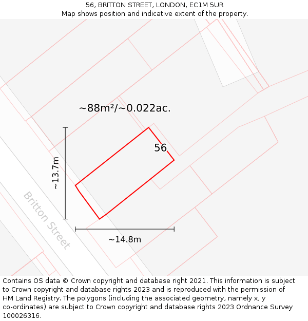 56, BRITTON STREET, LONDON, EC1M 5UR: Plot and title map