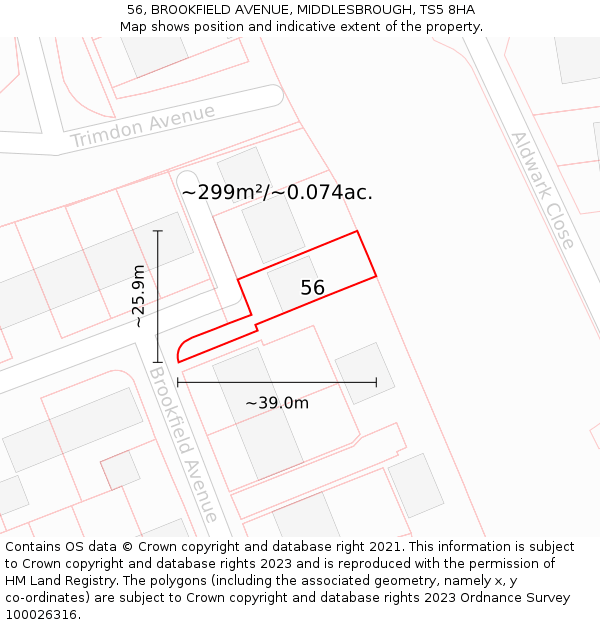 56, BROOKFIELD AVENUE, MIDDLESBROUGH, TS5 8HA: Plot and title map