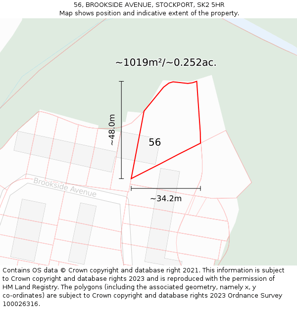 56, BROOKSIDE AVENUE, STOCKPORT, SK2 5HR: Plot and title map