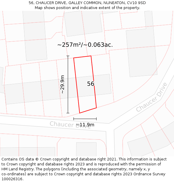 56, CHAUCER DRIVE, GALLEY COMMON, NUNEATON, CV10 9SD: Plot and title map