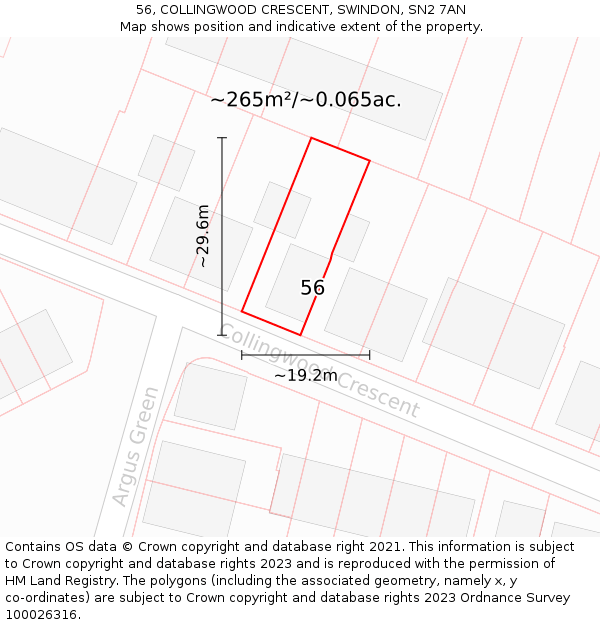 56, COLLINGWOOD CRESCENT, SWINDON, SN2 7AN: Plot and title map