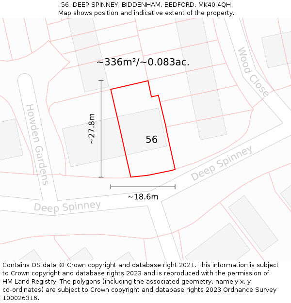 56, DEEP SPINNEY, BIDDENHAM, BEDFORD, MK40 4QH: Plot and title map