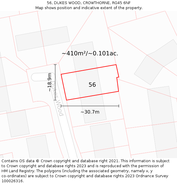 56, DUKES WOOD, CROWTHORNE, RG45 6NF: Plot and title map