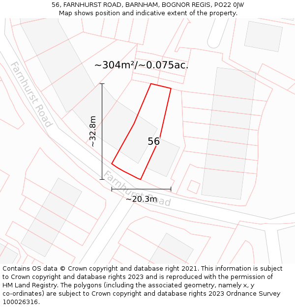 56, FARNHURST ROAD, BARNHAM, BOGNOR REGIS, PO22 0JW: Plot and title map