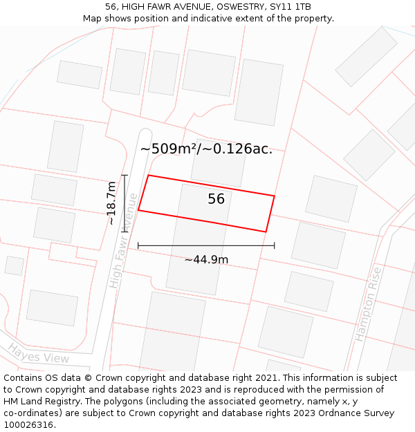 56, HIGH FAWR AVENUE, OSWESTRY, SY11 1TB: Plot and title map