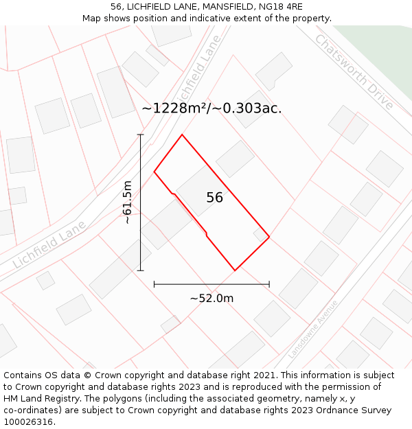 56, LICHFIELD LANE, MANSFIELD, NG18 4RE: Plot and title map