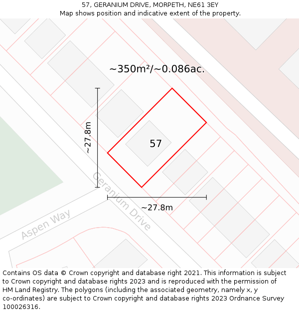 57, GERANIUM DRIVE, MORPETH, NE61 3EY: Plot and title map