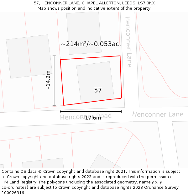 57, HENCONNER LANE, CHAPEL ALLERTON, LEEDS, LS7 3NX: Plot and title map