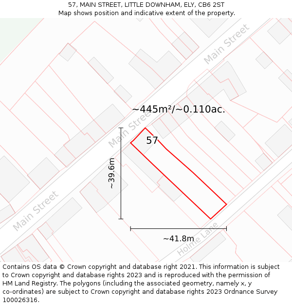 57, MAIN STREET, LITTLE DOWNHAM, ELY, CB6 2ST: Plot and title map