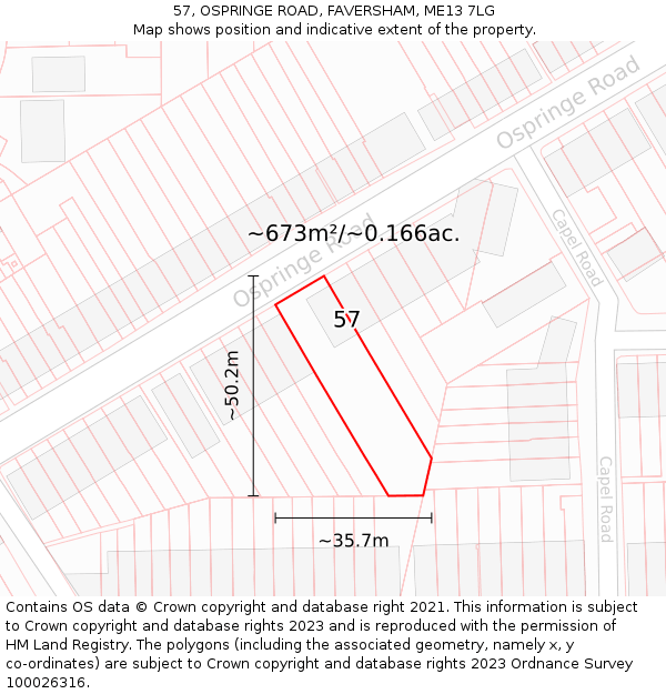 57, OSPRINGE ROAD, FAVERSHAM, ME13 7LG: Plot and title map