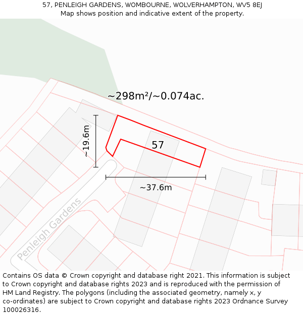 57, PENLEIGH GARDENS, WOMBOURNE, WOLVERHAMPTON, WV5 8EJ: Plot and title map