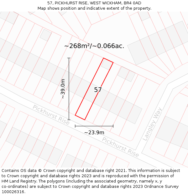 57, PICKHURST RISE, WEST WICKHAM, BR4 0AD: Plot and title map