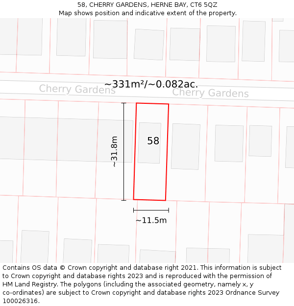 58, CHERRY GARDENS, HERNE BAY, CT6 5QZ: Plot and title map