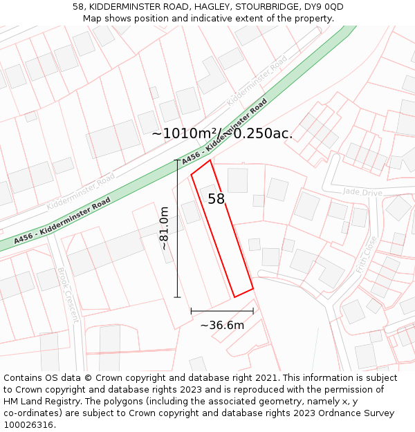 58, KIDDERMINSTER ROAD, HAGLEY, STOURBRIDGE, DY9 0QD: Plot and title map