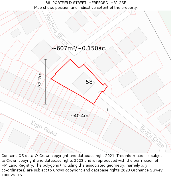 58, PORTFIELD STREET, HEREFORD, HR1 2SE: Plot and title map