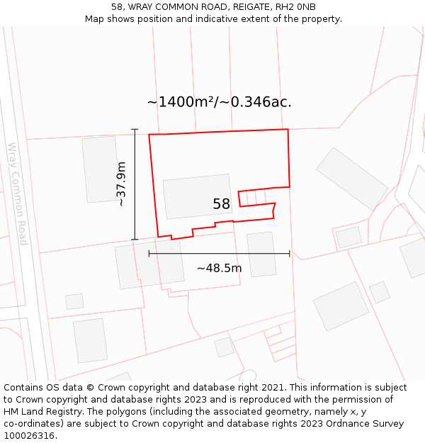 58, WRAY COMMON ROAD, REIGATE, RH2 0NB: Plot and title map