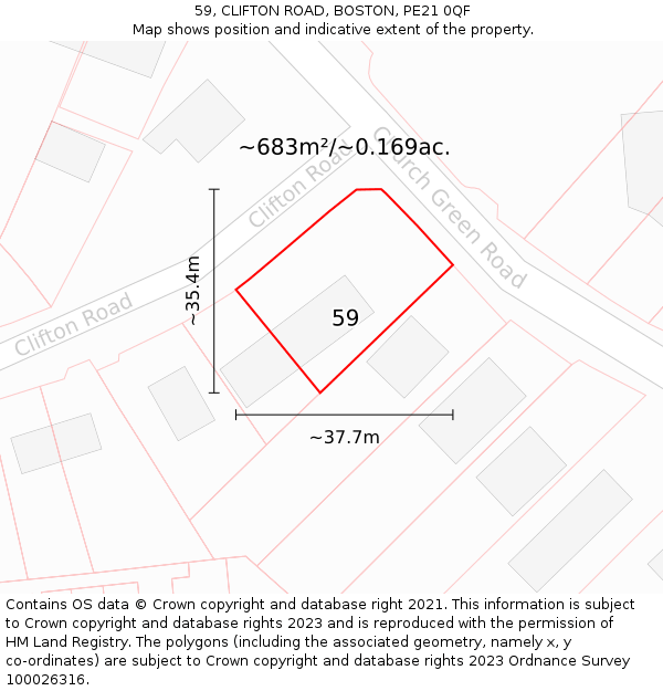 59, CLIFTON ROAD, BOSTON, PE21 0QF: Plot and title map