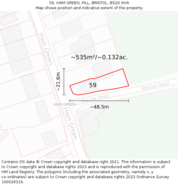 59, HAM GREEN, PILL, BRISTOL, BS20 0HA: Plot and title map