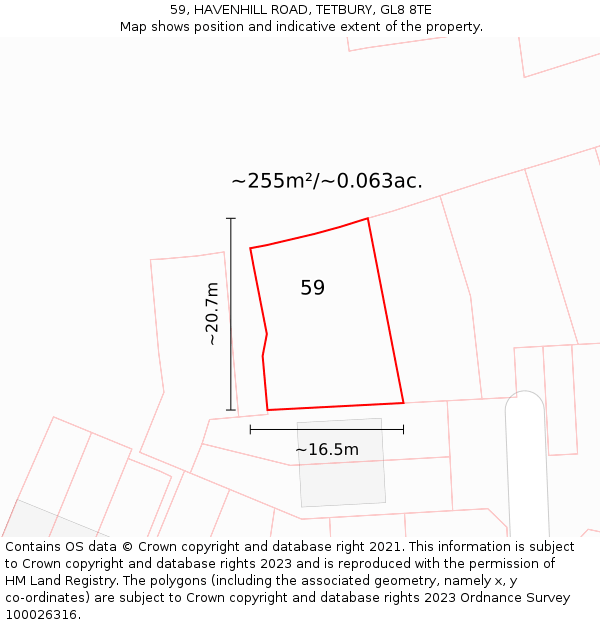 59, HAVENHILL ROAD, TETBURY, GL8 8TE: Plot and title map