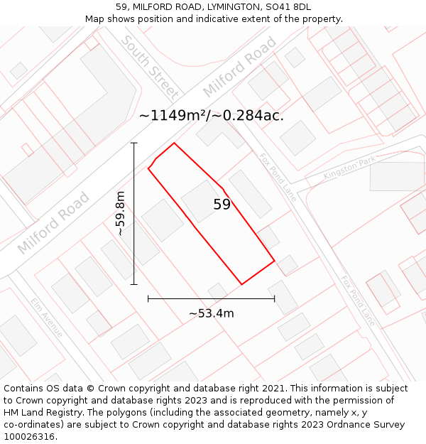 59, MILFORD ROAD, LYMINGTON, SO41 8DL: Plot and title map