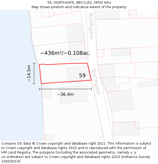 59, NORTHGATE, BECCLES, NR34 9AU: Plot and title map