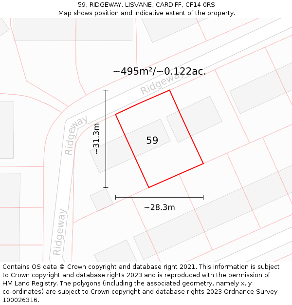 59, RIDGEWAY, LISVANE, CARDIFF, CF14 0RS: Plot and title map