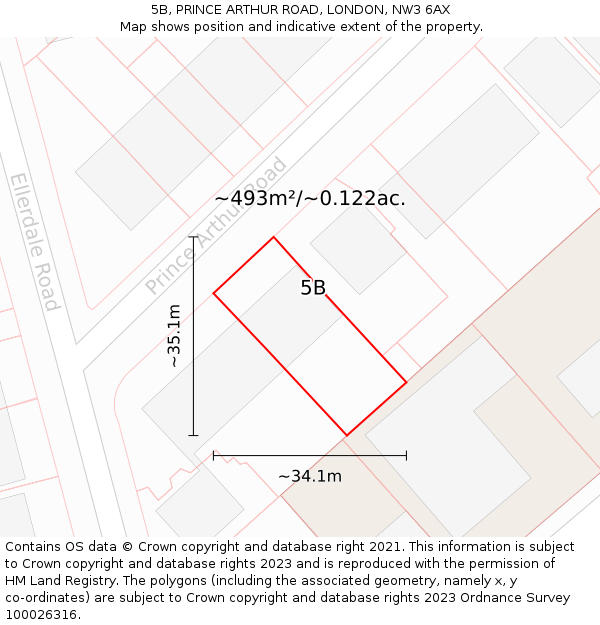 5B, PRINCE ARTHUR ROAD, LONDON, NW3 6AX: Plot and title map