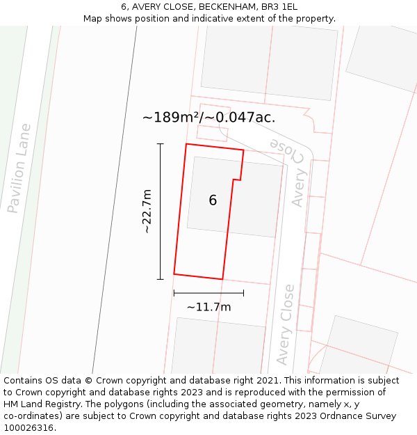 6, AVERY CLOSE, BECKENHAM, BR3 1EL: Plot and title map