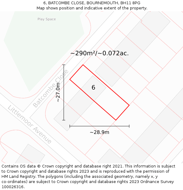 6, BATCOMBE CLOSE, BOURNEMOUTH, BH11 8PG: Plot and title map