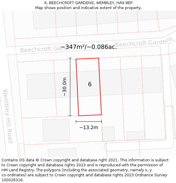 6, BEECHCROFT GARDENS, WEMBLEY, HA9 8EP: Plot and title map