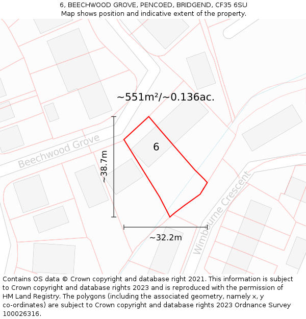 6, BEECHWOOD GROVE, PENCOED, BRIDGEND, CF35 6SU: Plot and title map