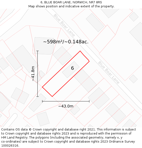 6, BLUE BOAR LANE, NORWICH, NR7 8RS: Plot and title map