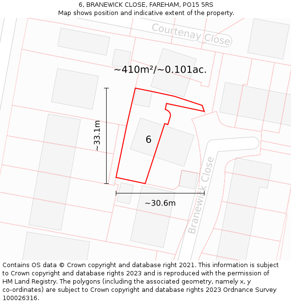 6, BRANEWICK CLOSE, FAREHAM, PO15 5RS: Plot and title map